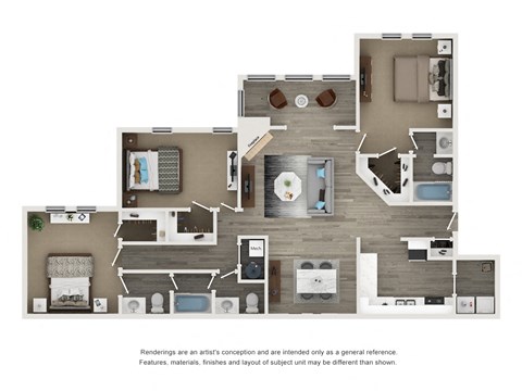 Floor plan for 3 beds, 2 baths, 1575 sqft